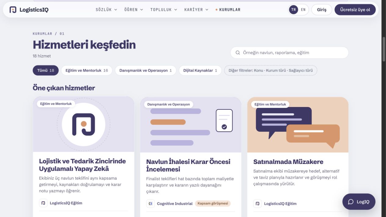 Vitrin’de arama, kategori filtreleri ve öne çıkan hizmetler